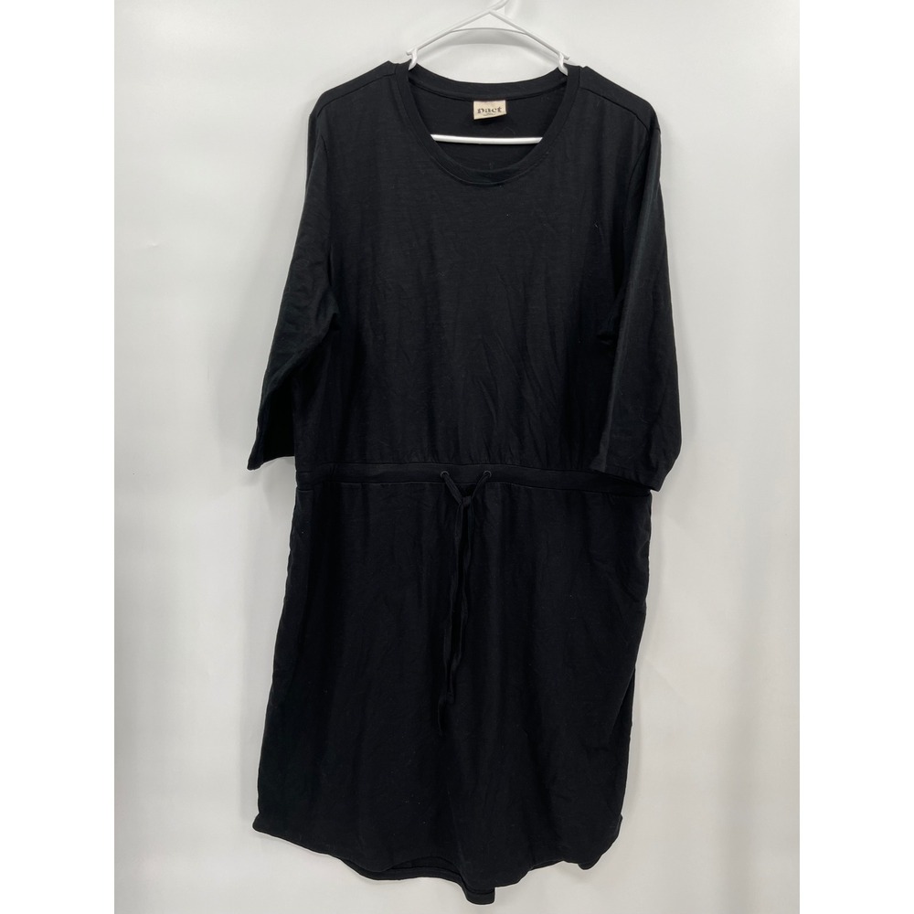 Pact XL Organic Cotton T-Shirt Dress Womens Black Drawstring Waist Midi Pockets